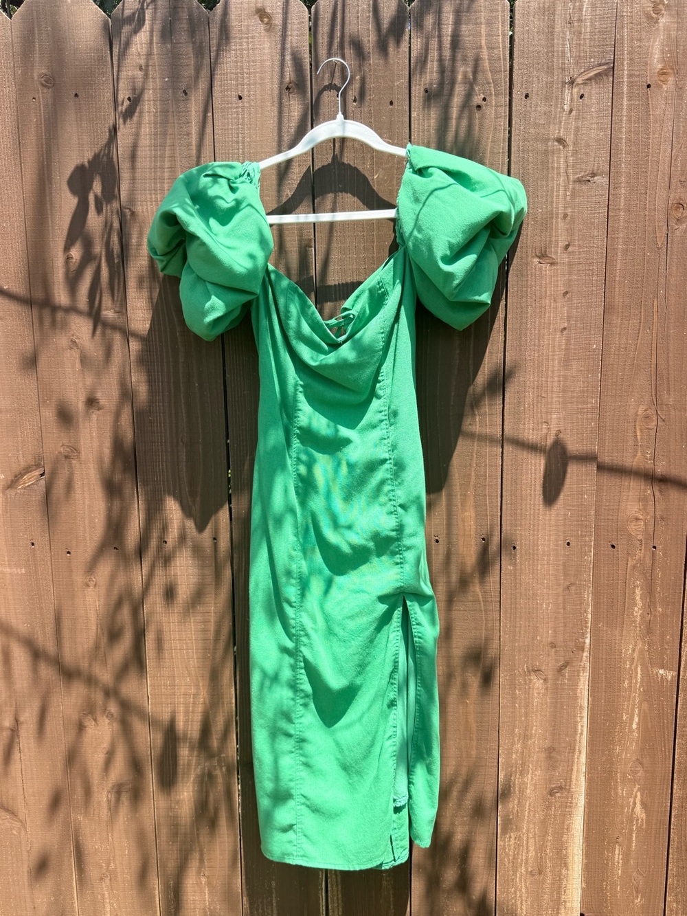 Green Puff-Sleeve Midi Dress - Women